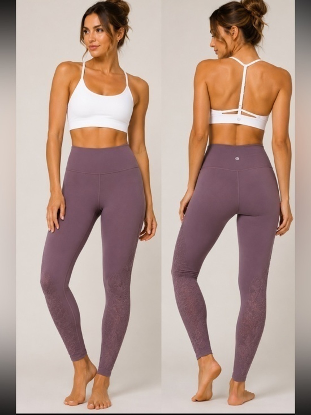 Lululemon Purple Lace Detail High Rise Leggings Pants Size 10